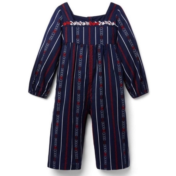 Janie and Jack Embroidered Navy Blue & Red Jumpsuit SIZE 4 - Picture 1 of 6